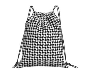 Drawstring Gym Bag Houndstooth Black Drawstring Bag Water Repellency Large Rucksack, For Men, Activities, Sports, 36x42cm