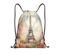 Drawstring Gym Bag Paris Eiffel Tower Flower Painting String Swimming Bag Folding Fashion Storage Pouch, For Activities, Sports, Women, 36x42cm