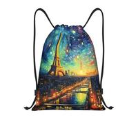 Drawstring Gym Bag Paris Eiffel Tower Starry Night Drawstring Backpack For Men Women Adults Water Repellency Rucksack, For Beach, Women, Hiking, 36x42cm