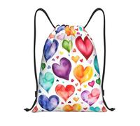 Drawstring Gym Bag Rainbow Hearts Print Drawstring Bag Adults Folding Storage Pouch, For Women, Travel, Holidays, 36x42cm