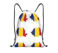 Drawstring Gym Bag Romania Flag Map Print Drawstring Sport Bag Folding Water Repellency Rucksack, For Hiking, Activities, School, 36x42cm