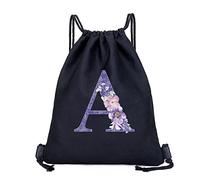 Drawstring Gym Bag, String Swim PE Bag,Large Sports Backpack String Swim Drawstring PE Bags for Women Men, Travel Beach School Bag with Waterproof for Kids,Boys,Girls Men Women (Purple flower A)