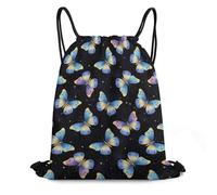 Drawstring Gym Bag, Unisex Swimming Backpack, Pueple Blue Butterfly, Premium String Sackpack For Teenager, Activities, Yoga, 36X42cm