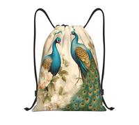 Drawstring Gym Bag Vintage Peacock Flower Animal Painted Drawstring Sport Bag Fashion Large Storage Pouch, For Sports, Men, Hiking, 36x42cm