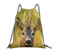 Drawstring Gym Bag, Wild Animal Roe Deer On The Meadow Sports Backpack String Swim Drawstring Bags For Women Men, Waterproof Travel Beach School Bag