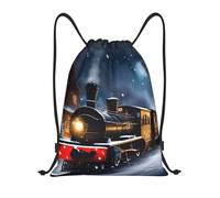 Drawstring Gym Bag Winter Christmas Snow Night Railway Train Print Drawstring Sport Bag Water Repellency Girls Sports Sack, For Shopping, Travel, Sports, 36x42cm