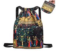 Drawstring Gym Bag Women Backpack Foldable Waterproof with Many Pockets Simple National Style Nylon Sack for Shopping Sport Yoga Style1Gym