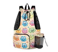 Drawstring Gym Bags For Men Women Pool Bag With Water Bottle Pocket String Backpack Bag Wet and Dry Separation Cartoon Funny Cute Monsters Colorful
