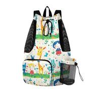 Drawstring Gym Bags For Men Women Sports Bag With Water Bottle Pocket String Bag Wet and Dry Separation Giraffe Cartoon Cute Girl