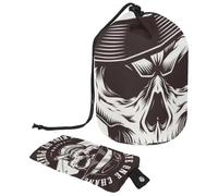 Drawstring Makeup Bag, Barrel Shaped Travel Cosmetic Bag Make up Bags, Foldable Toiletry Organizer Storage Pocket for Women&Girls - Vintage Gambling Gangster Skulls