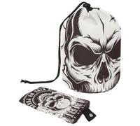 Drawstring Makeup Bag, Barrel Shaped Travel Cosmetic Bag Make up Bags, Foldable Toiletry Organizer Storage Pocket for Women&Girls - Vintage Gambling Gangster Skulls