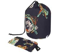 Drawstring Makeup Bag, Barrel Shaped Travel Cosmetic Bag Make up Bags, Foldable Toiletry Organizer Storage Pocket for Women&Girls - Grunge Jazz Music Guitar Piano Drum