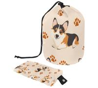 Drawstring Makeup Bag, Barrel Shaped Travel Cosmetic Bag Make up Bags, Foldable Toiletry Organizer Storage Pocket for Women&Girls - Cute Corgi Paw Footprints