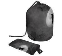 Drawstring Makeup Bag, Barrel Shaped Travel Cosmetic Bag Make up Bags, Foldable Toiletry Organizer Storage Pocket for Women&Girls - Silhouette of Crow at Midnight