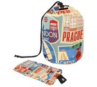 Drawstring Makeup Bag, Barrel Shaped Travel Cosmetic Bag Make up Bags, Foldable Toiletry Organizer Storage Pocket for Women&Girls - Europe Africa Asia America Travel