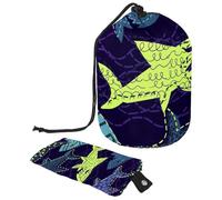 Drawstring Makeup Bag, Barrel Shaped Travel Cosmetic Bag Make up Bags, Foldable Toiletry Organizer Storage Pocket for Women&Girls - Danger Shark on The Deepsea