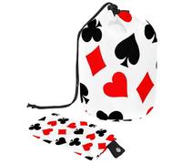 Drawstring Makeup Bag, Barrel Shaped Travel Cosmetic Bag Make up Bags, Foldable Toiletry Organizer Storage Pocket for Women&Girls - Poker Hearts Clubs Spades and Diamonds