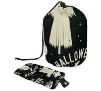 Drawstring Makeup Bag, Barrel Shaped Travel Cosmetic Bag Make up Bags, Foldable Toiletry Organizer Storage Pocket for Women&Girls - Halloween Magic Book Crow Grave