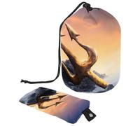 Drawstring Makeup Bag, Barrel Shaped Travel Cosmetic Bag Make up Bags, Foldable Toiletry Organizer Storage Pocket for Women&Girls - Poseidon's Trident on Sea Rocks