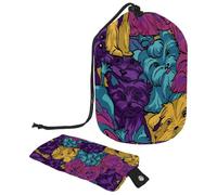 Drawstring Makeup Bag, Barrel Shaped Travel Cosmetic Bag Make up Bags, Foldable Toiletry Organizer Storage Pocket for Women&Girls - Colorful Yorkshire Terrier Dogs