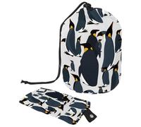Drawstring Makeup Bag, Barrel Shaped Travel Cosmetic Bag Make up Bags, Foldable Toiletry Organizer Storage Pocket for Women&Girls - Antarctica King Penguins