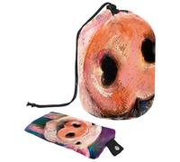 Drawstring Makeup Bag, Barrel Shaped Travel Cosmetic Bag Make up Bags, Foldable Toiletry Organizer Storage Pocket for Women&Girls - Pig Portrait Art
