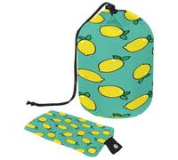 Drawstring Makeup Bag, Barrel Shaped Travel Cosmetic Bag Make up Bags, Foldable Toiletry Organizer Storage Pocket for Women&Girls - Lemon Art Pattern Green Background