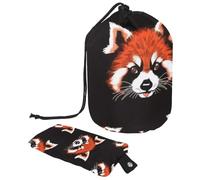 Drawstring Makeup Bag, Barrel Shaped Travel Cosmetic Bag Make up Bags, Foldable Toiletry Organizer Storage Pocket for Women&Girls - Cute Little Red Panda