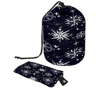 Drawstring Makeup Bag, Barrel Shaped Travel Cosmetic Bag Make up Bags, Foldable Toiletry Organizer Storage Pocket for Women&Girls - Dark Blue Compass Stars Pattern