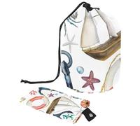 Drawstring Makeup Bag, Barrel Shaped Travel Cosmetic Bag Make up Bags, Foldable Toiletry Organizer Storage Pocket for Women&Girls - Anchor Lifebuoy Jackdaw Bird Boat