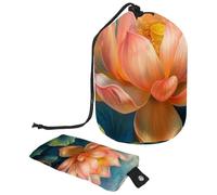 Drawstring Makeup Bag, Barrel Shaped Travel Cosmetic Bag Make up Bags, Foldable Toiletry Organizer Storage Pocket for Women&Girls - Blossoming Lotus
