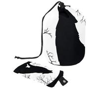 Drawstring Makeup Bag, Barrel Shaped Travel Cosmetic Bag Make up Bags, Foldable Toiletry Organizer Storage Pocket for Women&Girls - Wolf Howling at The Moon