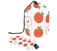 Drawstring Makeup Bag, Barrel Shaped Travel Cosmetic Bag Make up Bags, Foldable Toiletry Organizer Storage Pocket for Women&Girls - Apple Pattern