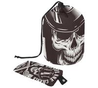 Drawstring Makeup Bag, Barrel Shaped Travel Cosmetic Bag Make up Bags, Foldable Toiletry Organizer Storage Pocket for Women&Girls - Vintage Gambling Gangster Skulls