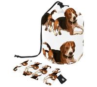 Drawstring Makeup Bag, Barrel Shaped Travel Cosmetic Bag Make up Bags, Foldable Toiletry Organizer Storage Pocket for Women&Girls - Beagle Dogs Lying on The Ground