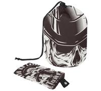 Drawstring Makeup Bag, Barrel Shaped Travel Cosmetic Bag Make up Bags, Foldable Toiletry Organizer Storage Pocket for Women&Girls - Vintage Gambling Gangster Skulls