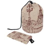 Drawstring Makeup Bag, Barrel Shaped Travel Cosmetic Bag Make up Bags, Foldable Toiletry Organizer Storage Pocket for Women&Girls - The River Seine Notre Dame