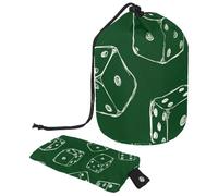Drawstring Makeup Bag, Barrel Shaped Travel Cosmetic Bag Make up Bags, Foldable Toiletry Organizer Storage Pocket for Women&Girls - Chalk Sketch Dices Pattern