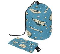 Drawstring Makeup Bag, Barrel Shaped Travel Cosmetic Bag Make up Bags, Foldable Toiletry Organizer Storage Pocket for Women&Girls - Astronauts and Aliens