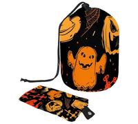 Drawstring Makeup Bag, Barrel Shaped Travel Cosmetic Bag Make up Bags, Foldable Toiletry Organizer Storage Pocket for Women&Girls - Halloween Ghost Pumpkin Bat Grave