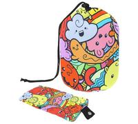 Drawstring Makeup Bag, Barrel Shaped Travel Cosmetic Bag Make up Bags, Foldable Toiletry Organizer Storage Pocket for Women&Girls - Doodle Monsters Seamless Pattern