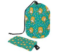 Drawstring Makeup Bag, Barrel Shaped Travel Cosmetic Bag Make up Bags, Foldable Toiletry Organizer Storage Pocket for Women&Girls - Cute Hamster Floral