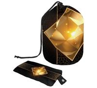 Drawstring Makeup Bag, Barrel Shaped Travel Cosmetic Bag Make up Bags, Foldable Toiletry Organizer Storage Pocket for Women&Girls - Gold Ace of Diamonds Poker Card