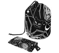 Drawstring Makeup Bag, Barrel Shaped Travel Cosmetic Bag Make up Bags, Foldable Toiletry Organizer Storage Pocket for Women&Girls - Halloween Spider Web and Bat