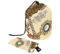 Drawstring Makeup Bag, Barrel Shaped Travel Cosmetic Bag Make up Bags, Foldable Toiletry Organizer Storage Pocket for Women&Girls - Vintage Train in The City
