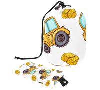 Drawstring Makeup Bag, Barrel Shaped Travel Cosmetic Bag Make up Bags, Foldable Toiletry Organizer Storage Pocket for Women&Girls - Farm Yellow Tractor and Haystack