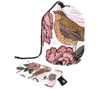 Drawstring Makeup Bag, Barrel Shaped Travel Cosmetic Bag Make up Bags, Foldable Toiletry Organizer Storage Pocket for Women&Girls - Birds Roses and Flower Bouquet