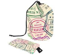 Drawstring Makeup Bag, Barrel Shaped Travel Cosmetic Bag Make up Bags, Foldable Toiletry Organizer Storage Pocket for Women&Girls - Europe Travel Stamp