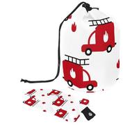 Drawstring Makeup Bag, Barrel Shaped Travel Cosmetic Bag Make up Bags, Foldable Toiletry Organizer Storage Pocket for Women&Girls - Fire Trucks and Red Flame