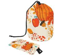 Drawstring Makeup Bag, Barrel Shaped Travel Cosmetic Bag Make up Bags, Foldable Toiletry Organizer Storage Pocket for Women&Girls - Autumn Harvest Pumpkin Apple Pears